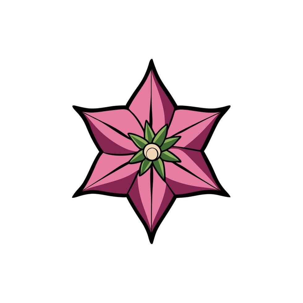 Stylized Six Petal Flower in Pink and Green Cartoon Style vector