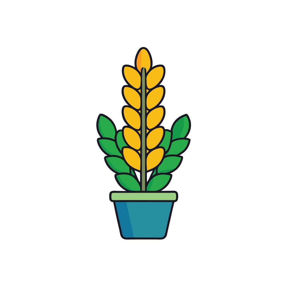 Stylized wheat plant with leaves in a simple pot vector