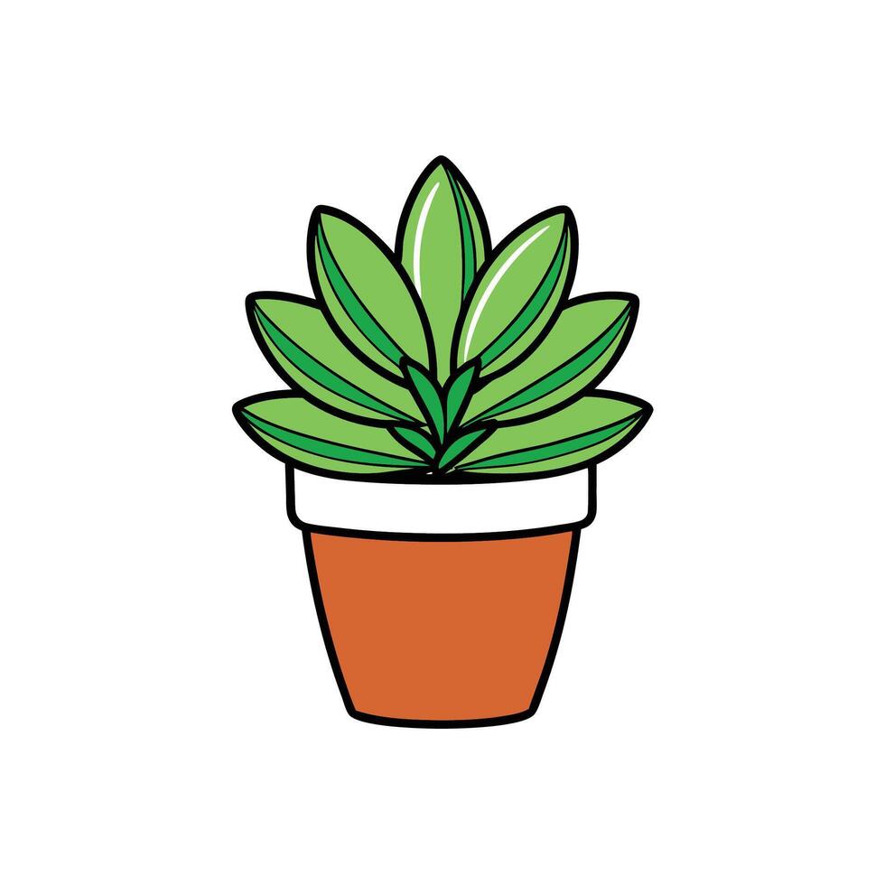 Cartoon Potted Plant with Green Leaves in Terracotta Pot vector