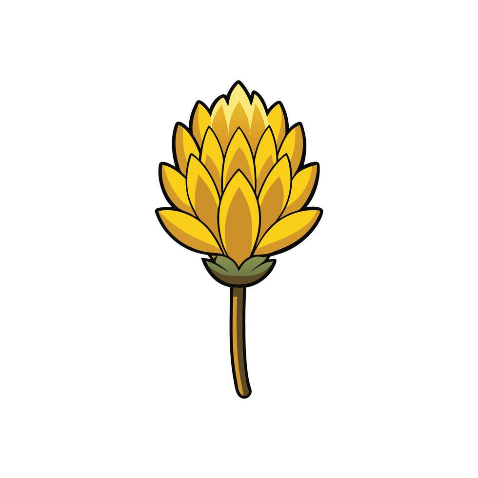 Stylized golden flower with black outline on white background vector