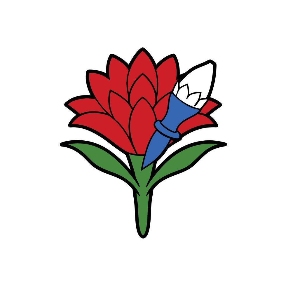 Stylized red flower with blue and white paintbrush design vector