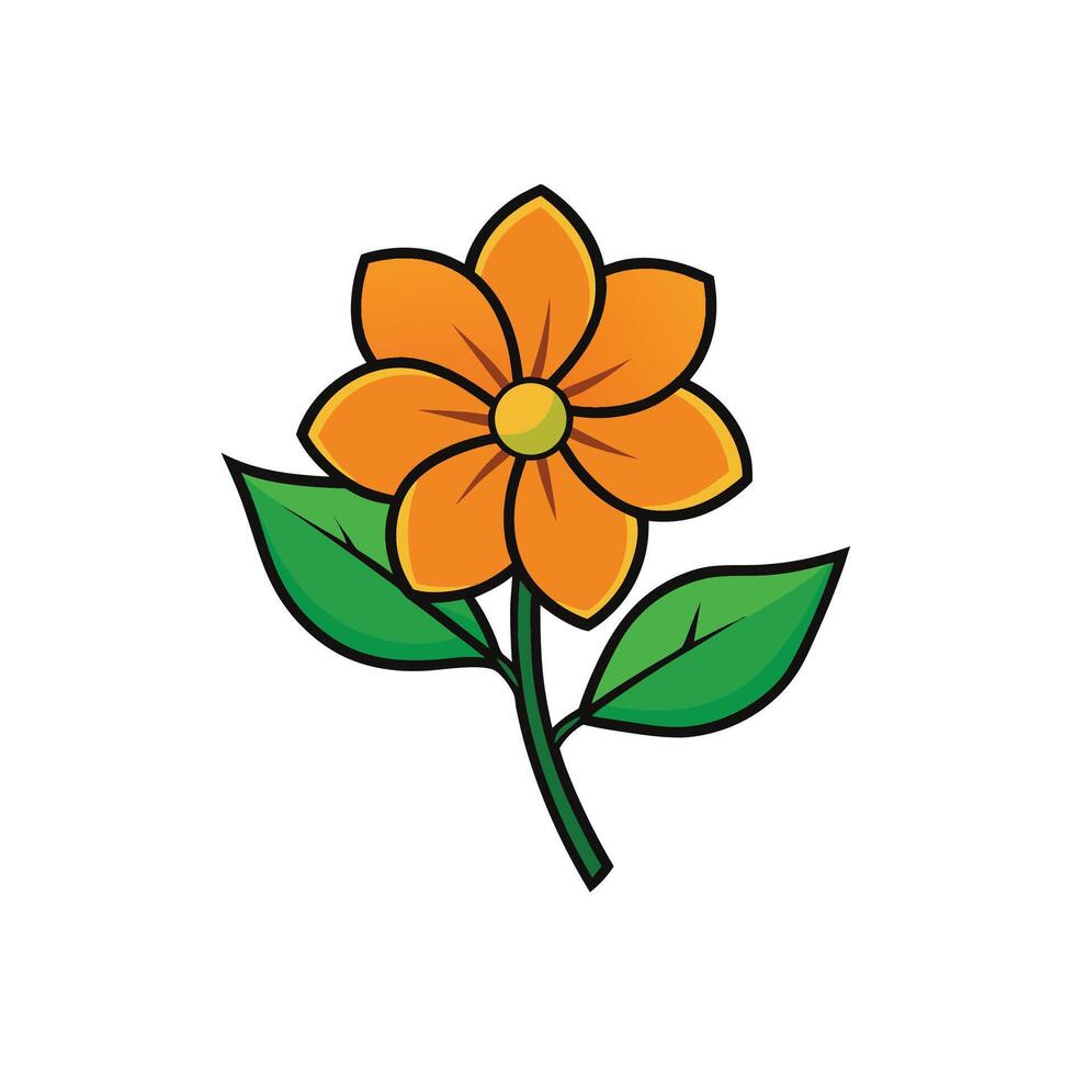 Bright orange flower with green leaves illustration design asset vector