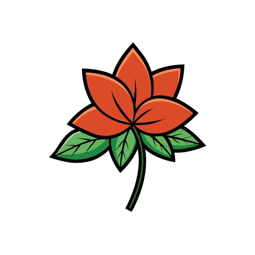 Stylized orange flower illustration with green leaves on white vector