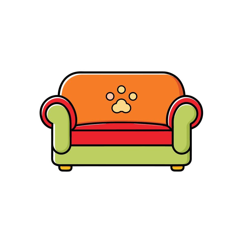 Cartoon pet couch with paw print design detail vector
