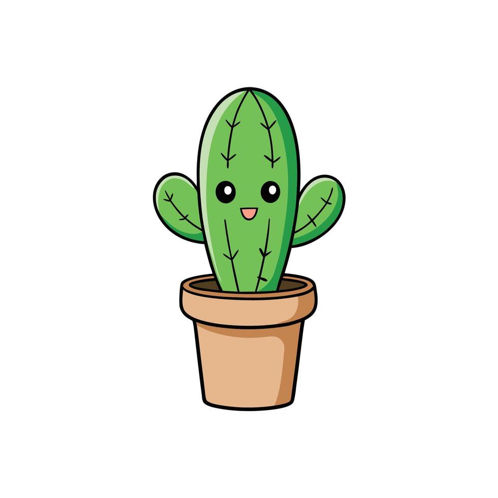 Cute Cartoon Cactus in Pot Character Illustration Isolated vector