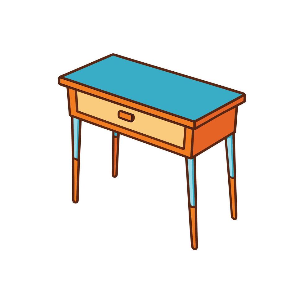 Cartoon style desk with drawer in light colors vector