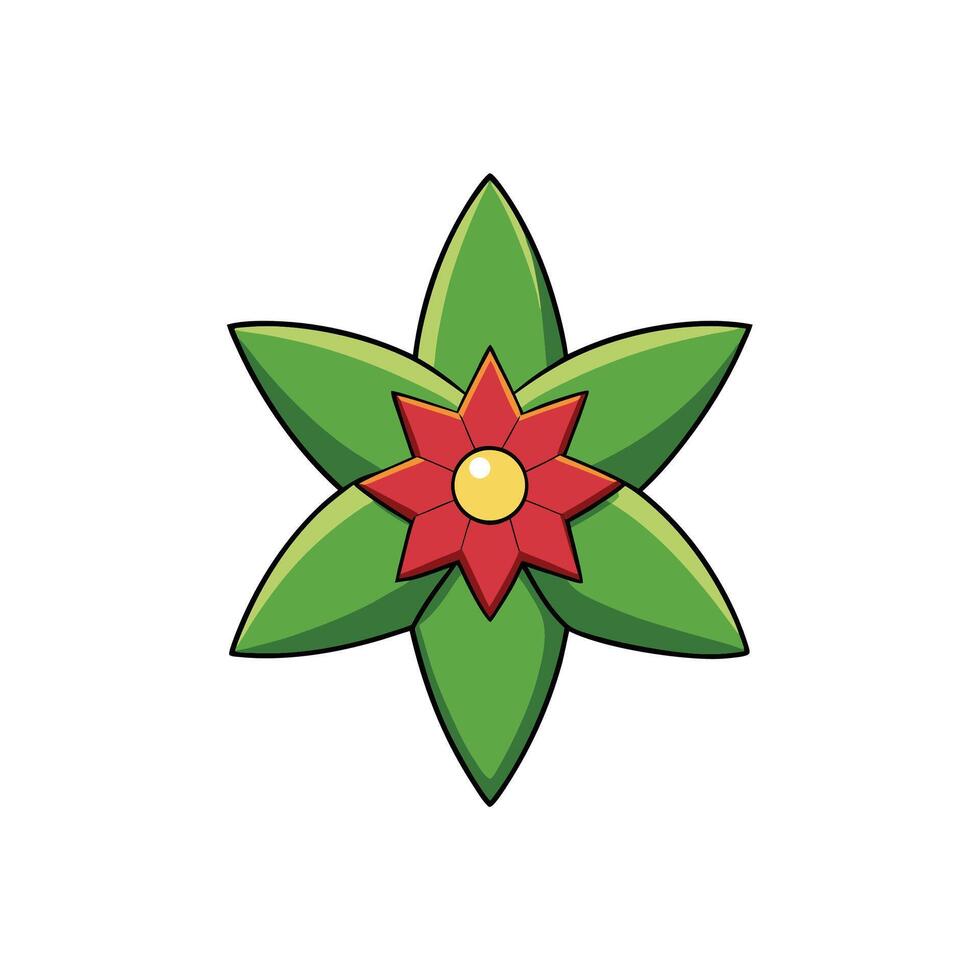 Stylized red flower with green leaves illustration image vector