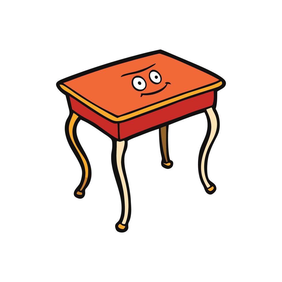 Cartoon illustration of a happy antique table with face vector