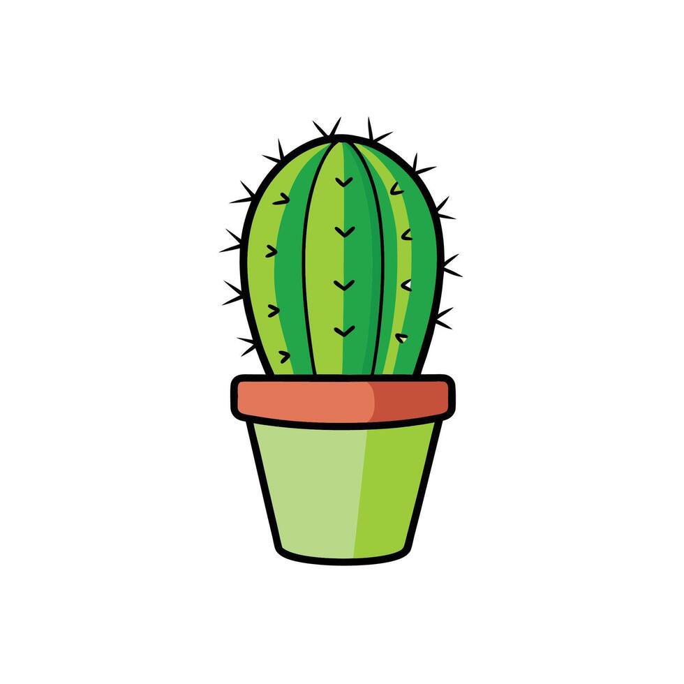 Cartoon potted cactus illustration on a white background vector