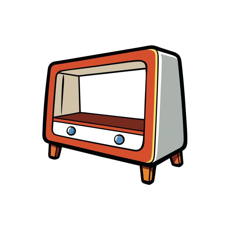 Retro orange storage cabinet with shelves and drawers vector