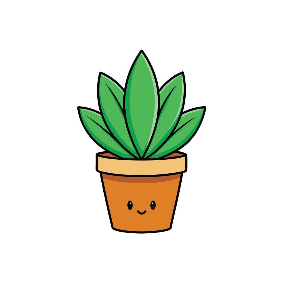 Cute potted plant with a happy face cartoon illustration vector
