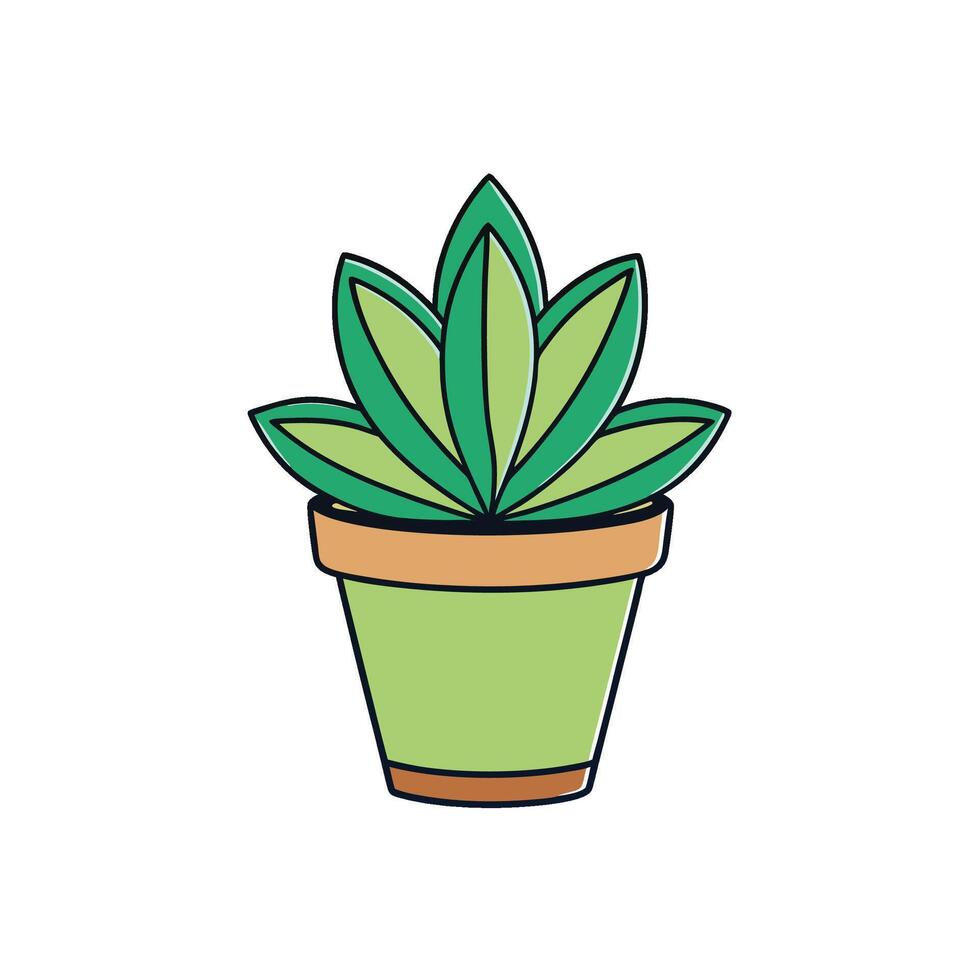 Stylized potted plant with green leaves against white background vector