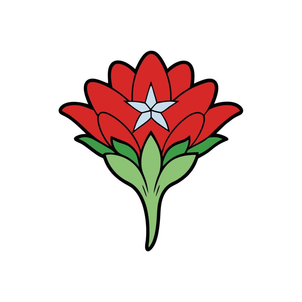 Stylized floral icon with red petals and a star vector