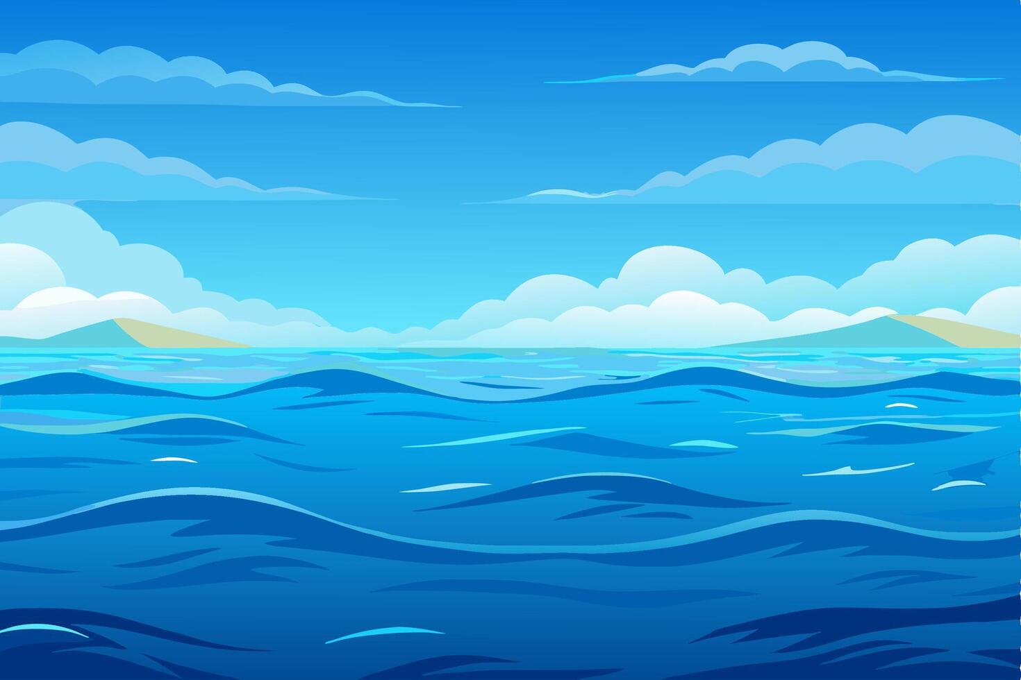 Ocean Waves Background Blue Sea with Sky and Clouds vector