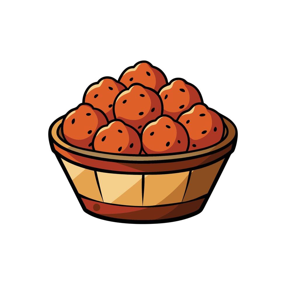 Basket overflowing with delicious brown potato balls illustration vector