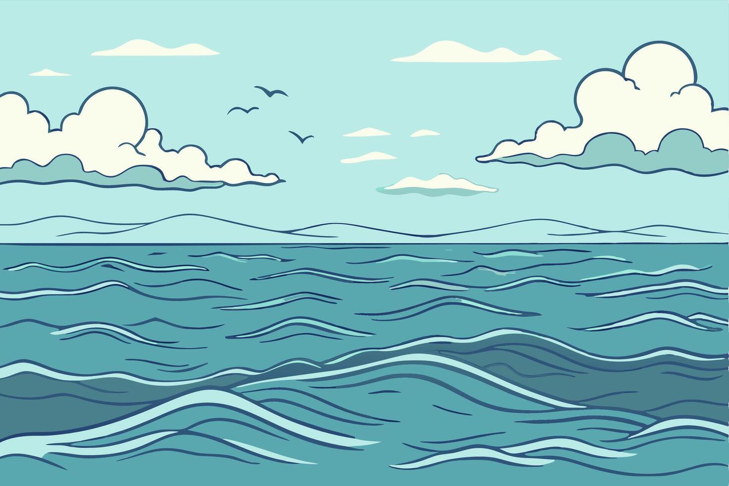Calm Ocean Waves Under a Cloudy Sky Seascape Illustration vector