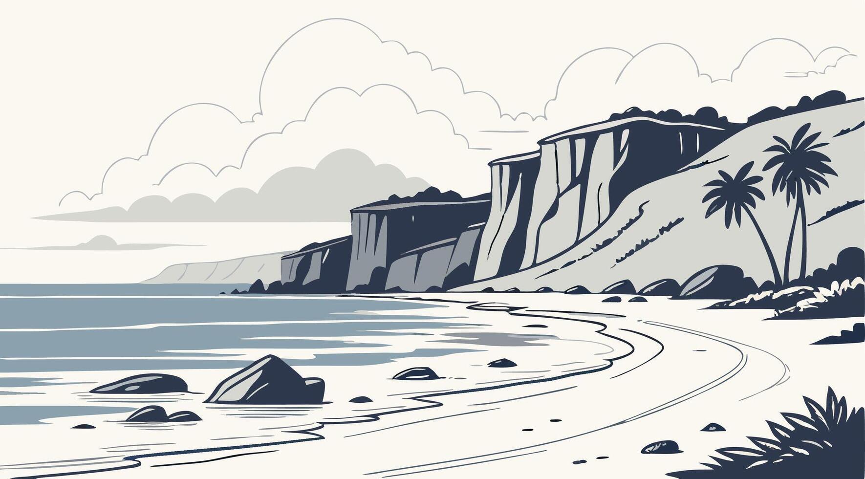 Serene Coastal Cliffs Beach Landscape Illustration vector