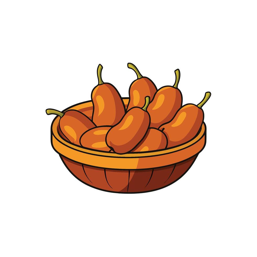 Basket of dates illustration, nutritious snack, sweet and healthy vector