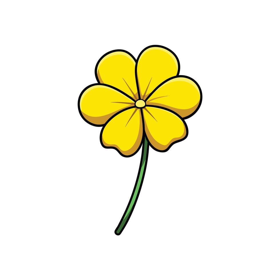 Cartoon yellow flower with green stem on white background vector