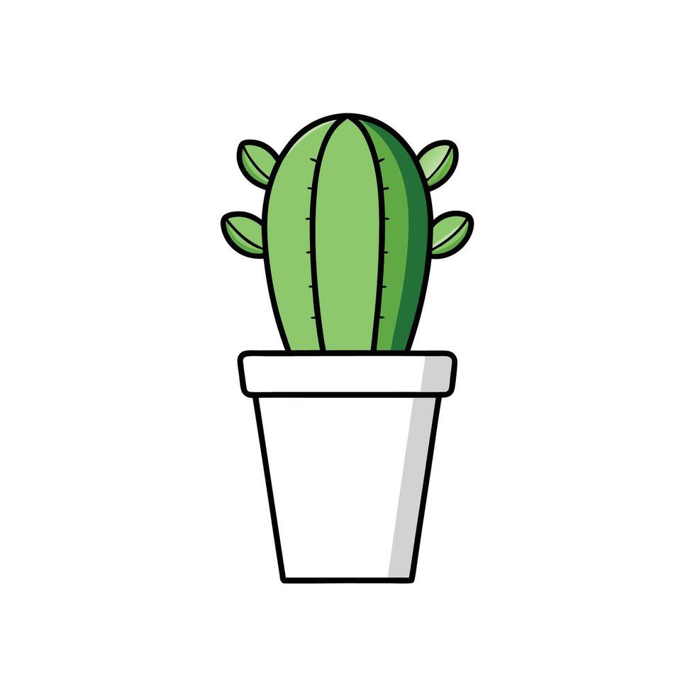 Simple cartoon cactus in white pot on white background vector