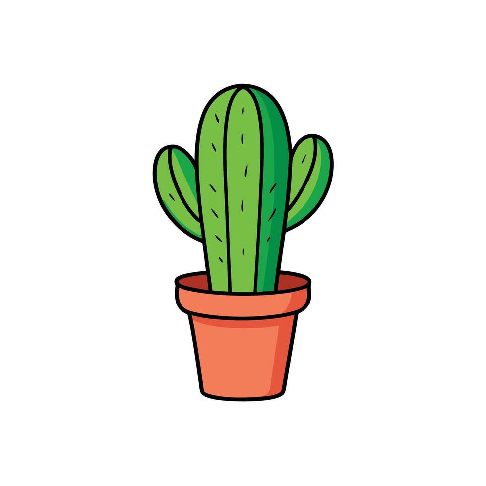 Cartoon cactus in orange pot isolated on white background vector
