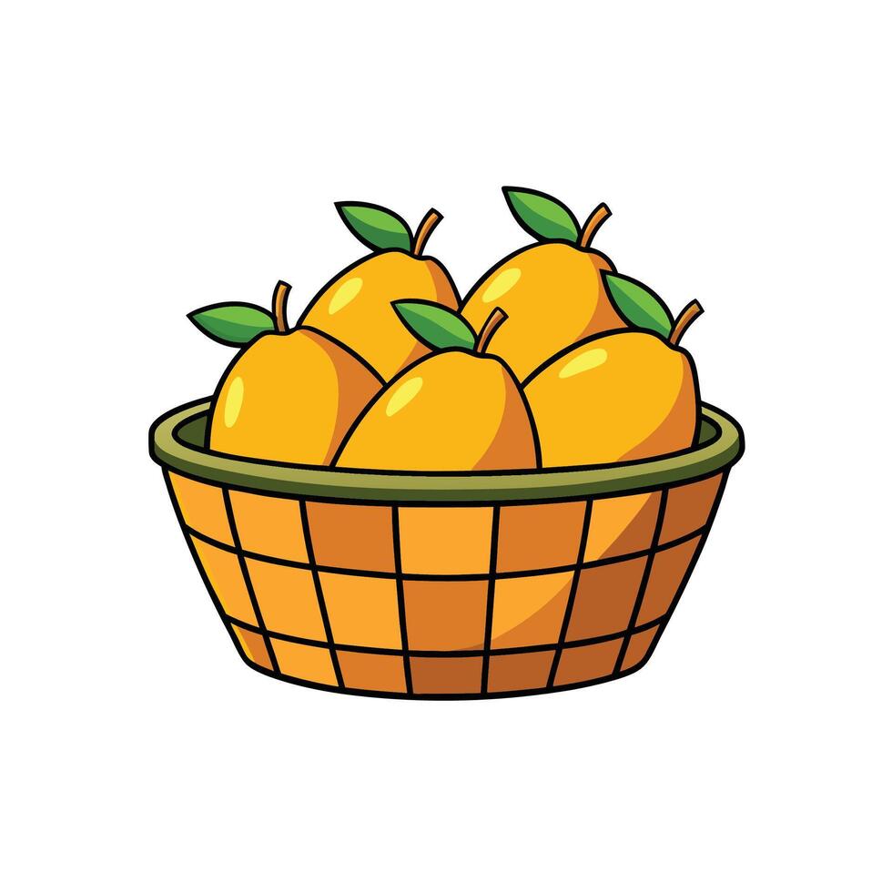 Cartoon style basket full of fresh yellow mangos vector