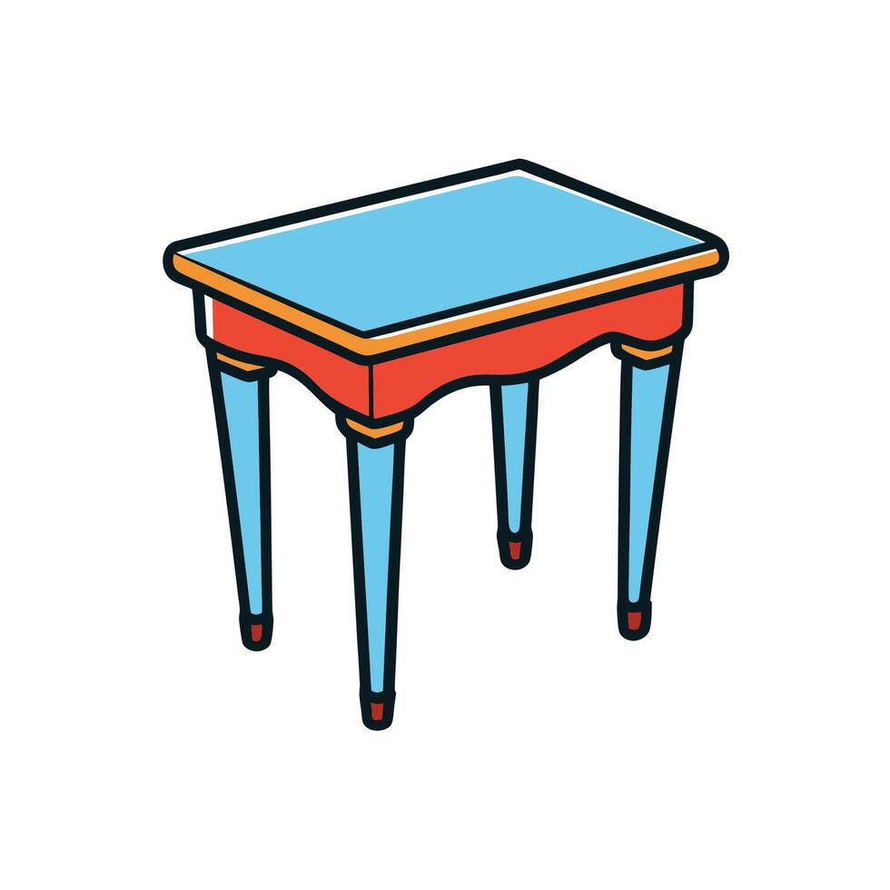 Isometric blue and red table illustration with bold outlines vector