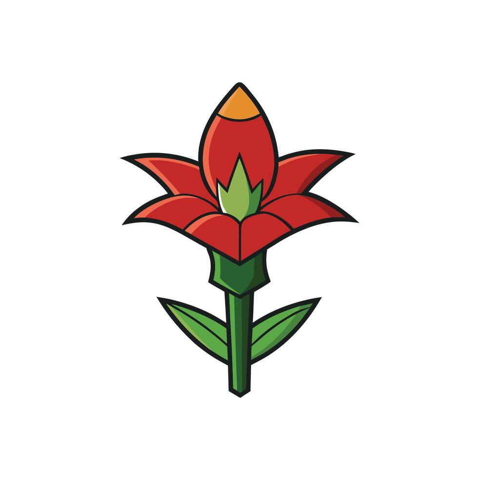 Stylized red flower with green stem on white background vector