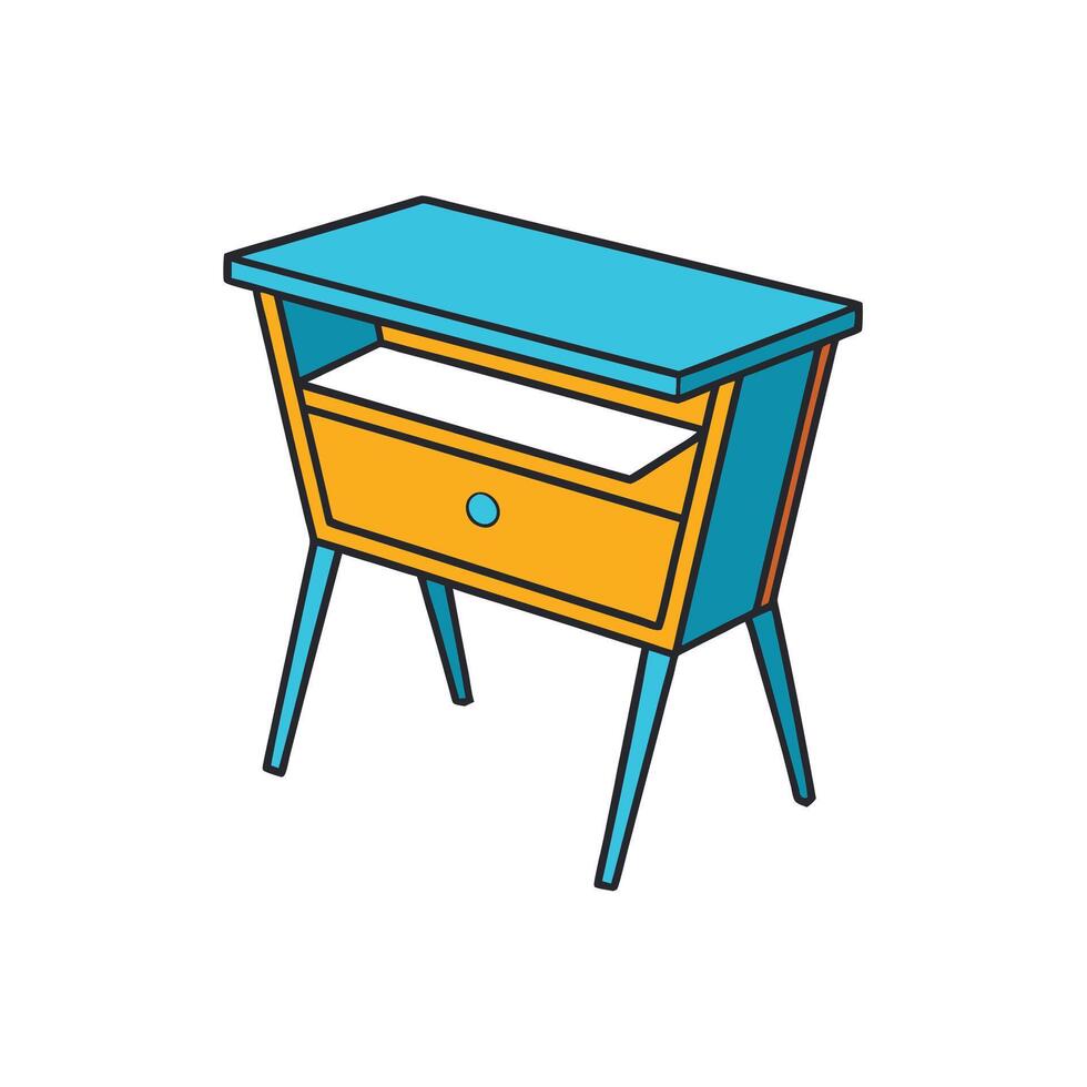 Cartoon style bedside table with drawer isolated on white vector