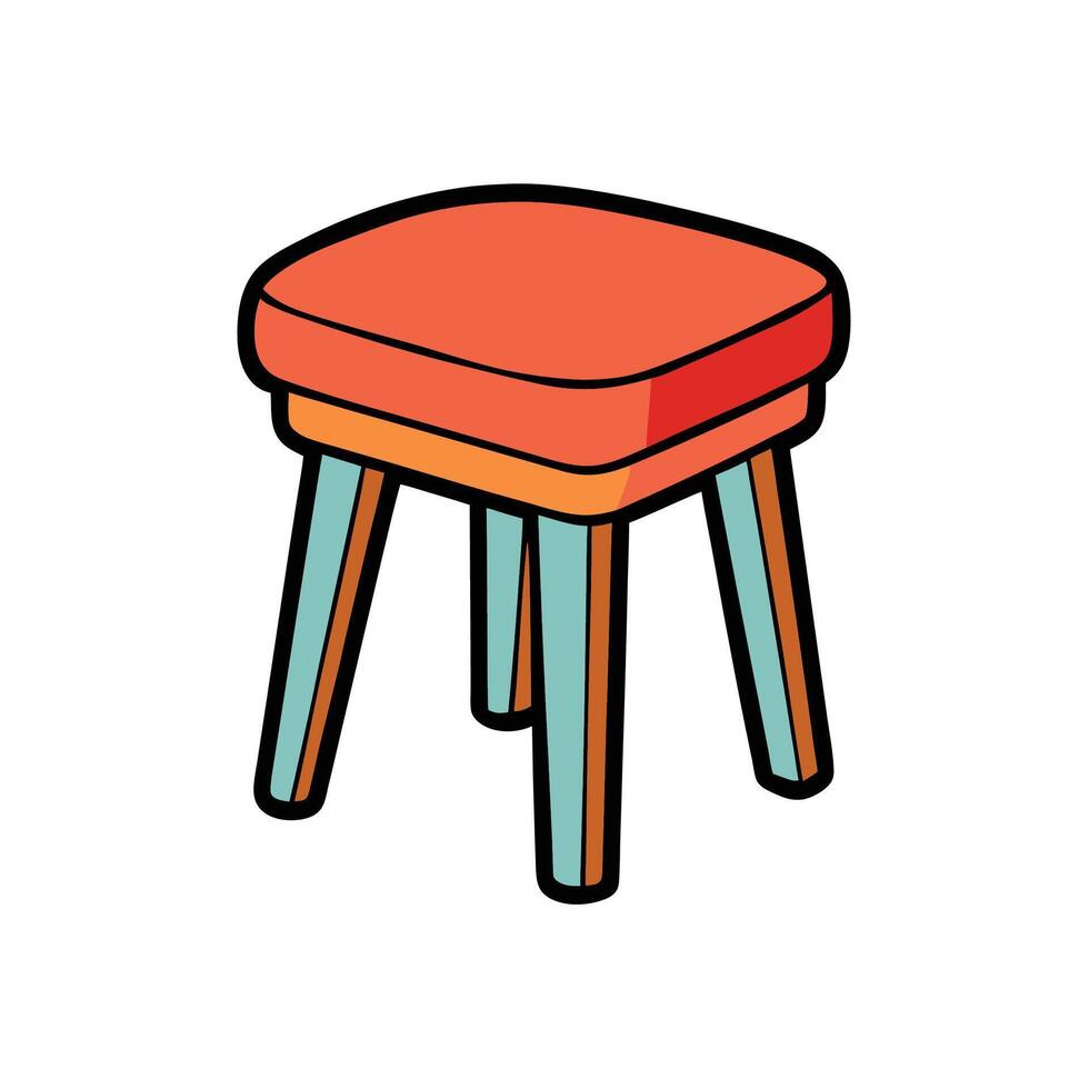 Cartoonish stool illustration in red, orange, and light blue vector