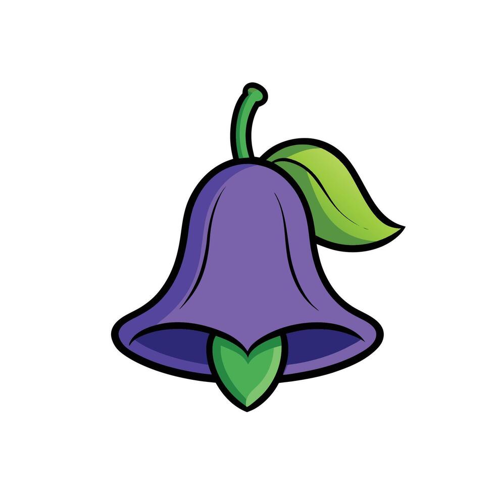 Stylized purple bellflower illustration with green stem and leaf vector