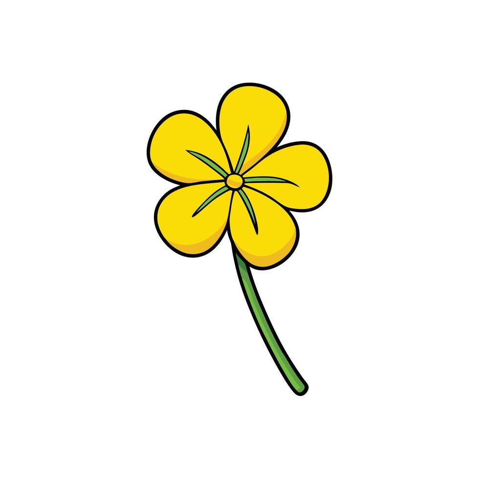Cartoon yellow flower with green stem on white backdrop vector