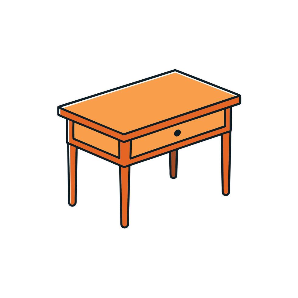 Stylish orange isometric desk illustration with drawer detail vector