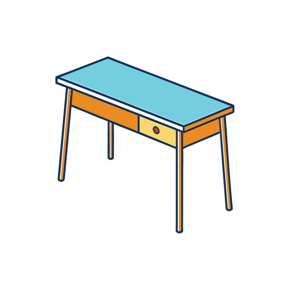 Isometric desk illustration in aqua and orange tones vector