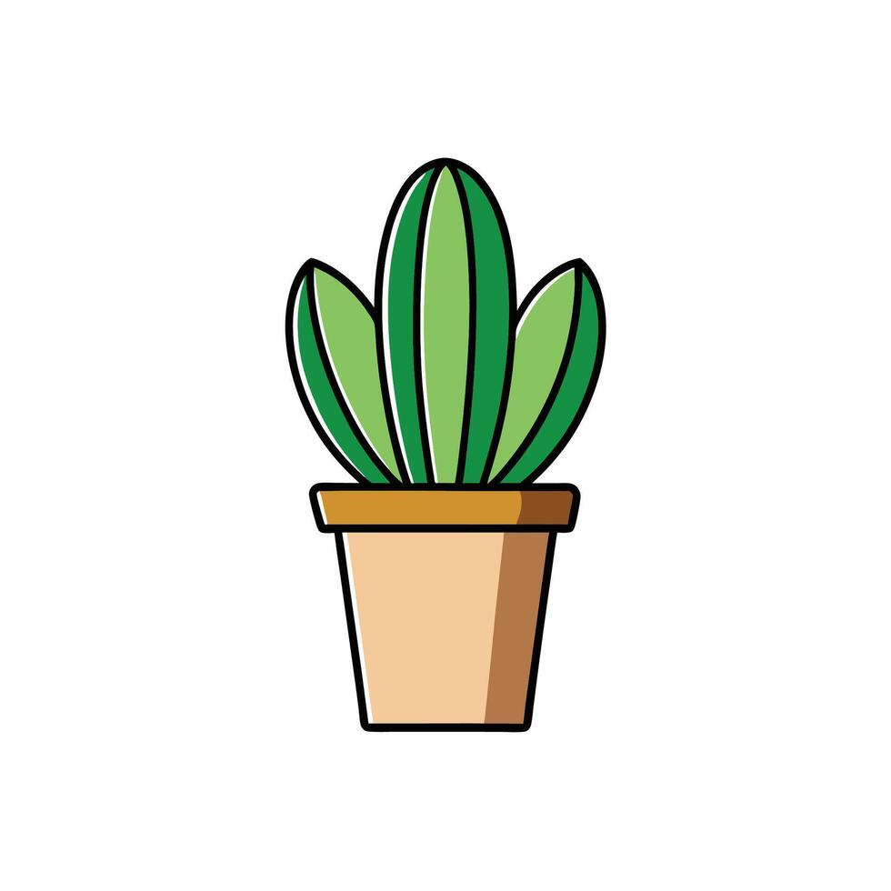 Stylized potted cactus with outlined details on white background vector