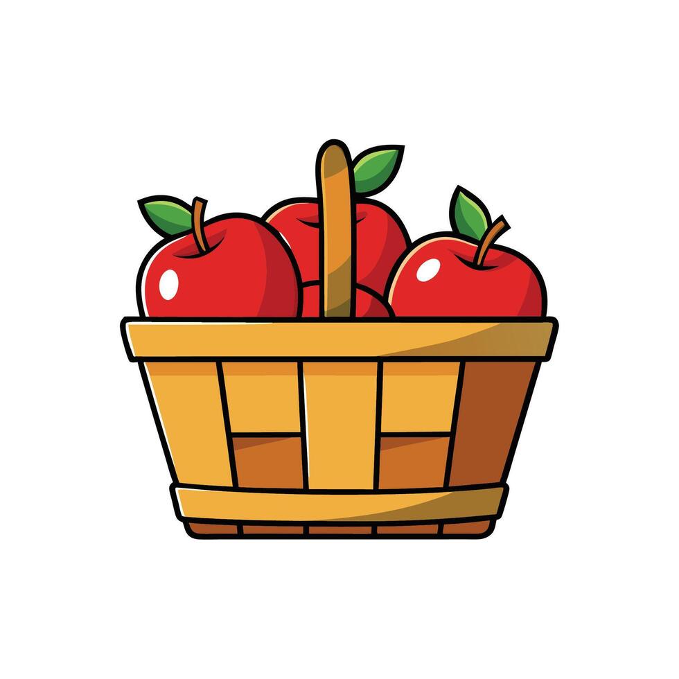 Basket of Red Apples Graphic with Black Outline vector