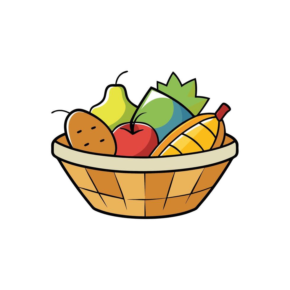 Cartoon basket filled with assorted fresh fruits illustration vector