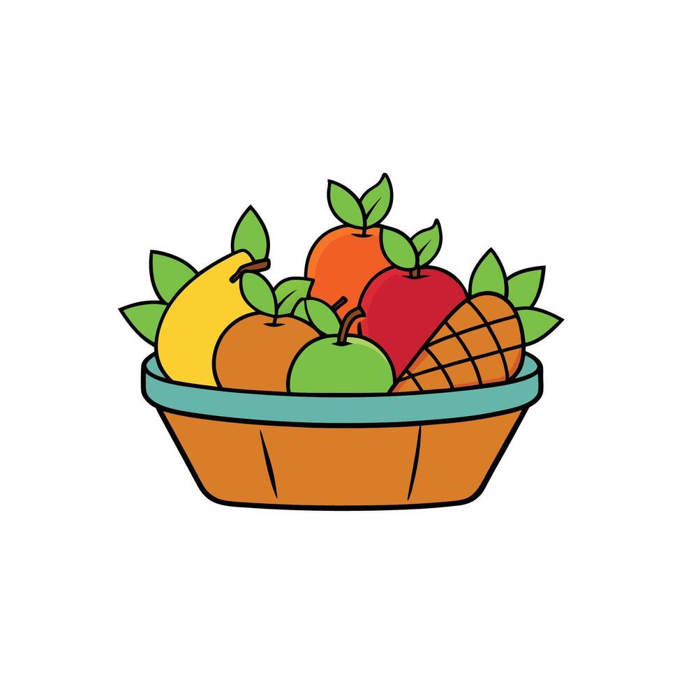 Colorful basket filled with a variety of different fruits vector