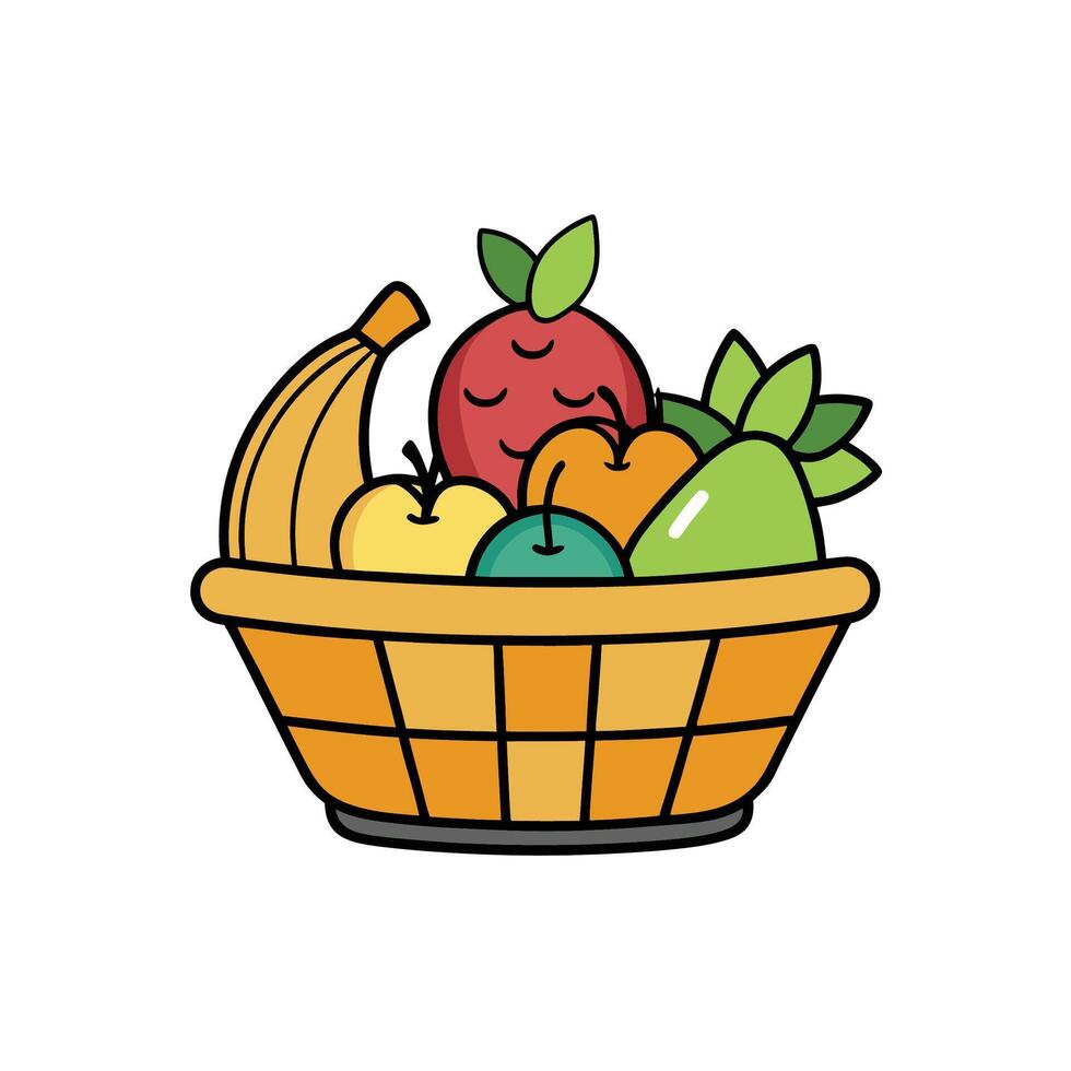Cartoon style basket filled with ripe and fresh fruits vector