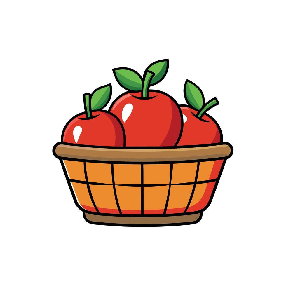 Cartoon style apples in a brown wicker basket image vector