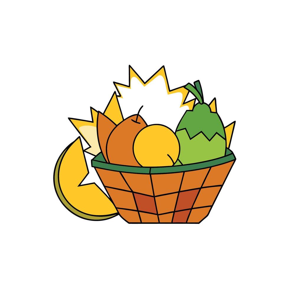 Bright cartoon fruit basket with starfruit pieces vector