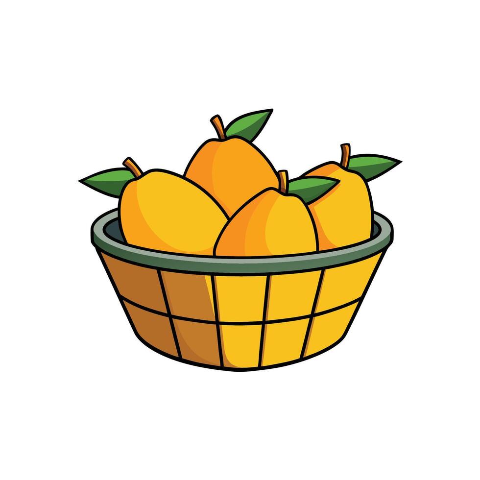 Cartoon basket filled with ripe mangoes, fresh and bright vector