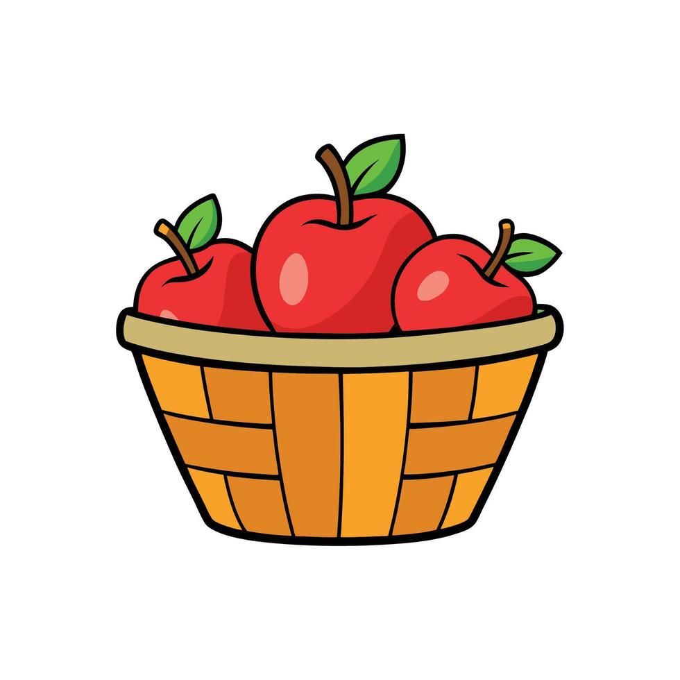 Basket of red apples with green leaves illustration vector