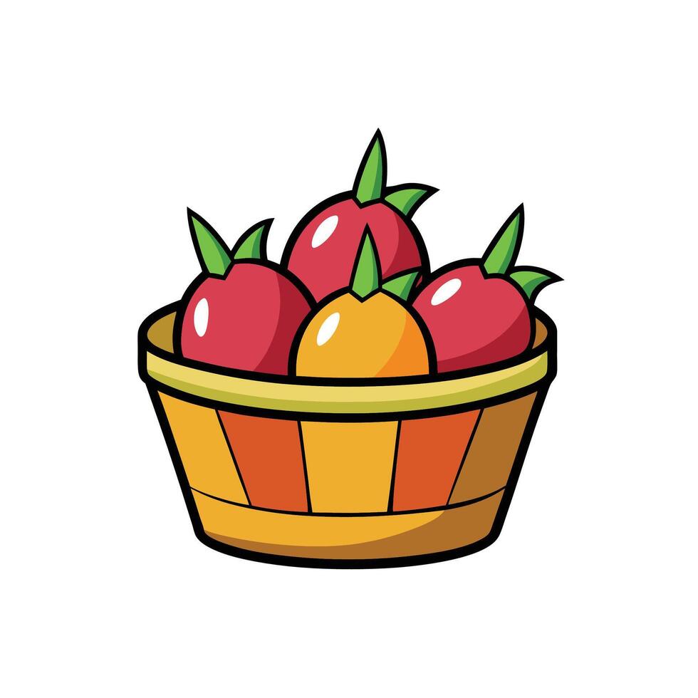 Cartoon basket filled with colorful fruit illustration graphic art vector