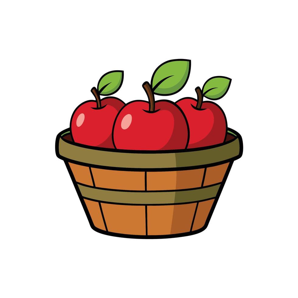 Cartoon style illustration of apples in a wicker basket vector