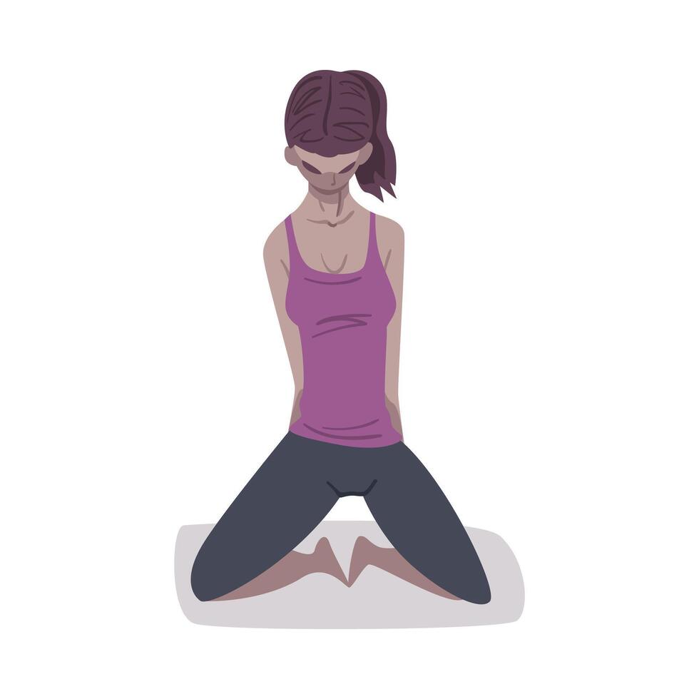Depressed Girl Sitting on Floor on Her Knees, Mental Health Problems, Psychological Disorder Concept Cartoon Style Illustration vector