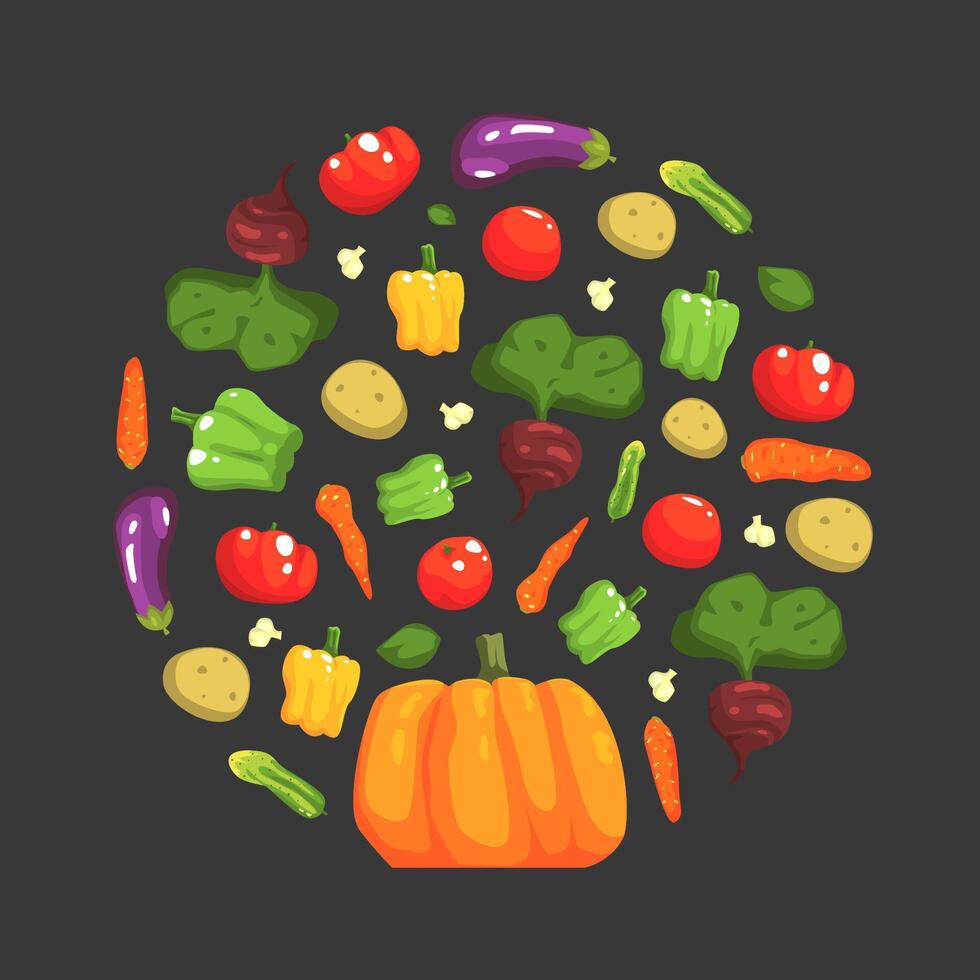 Fresh Ripe Vegetables of Round Shape, Healthy Organic Vegan Food Illustration vector