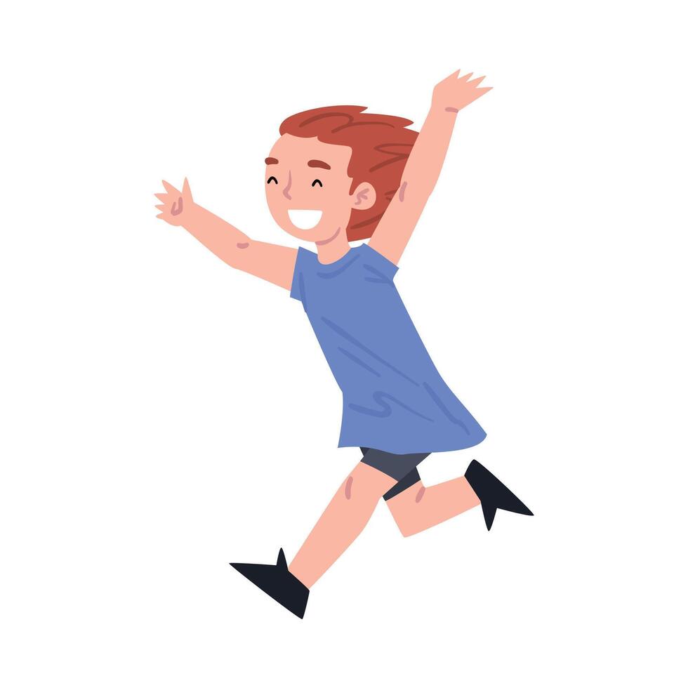 Happy Boy Running with Arms Raised Cartoon Style Illustration on White Background vector