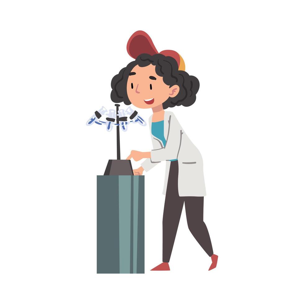 Girl Chemist Scientist, Doctor or Student Character in White Coat Working at Medical or Researching Laboratory Cartoon Style Illustration vector