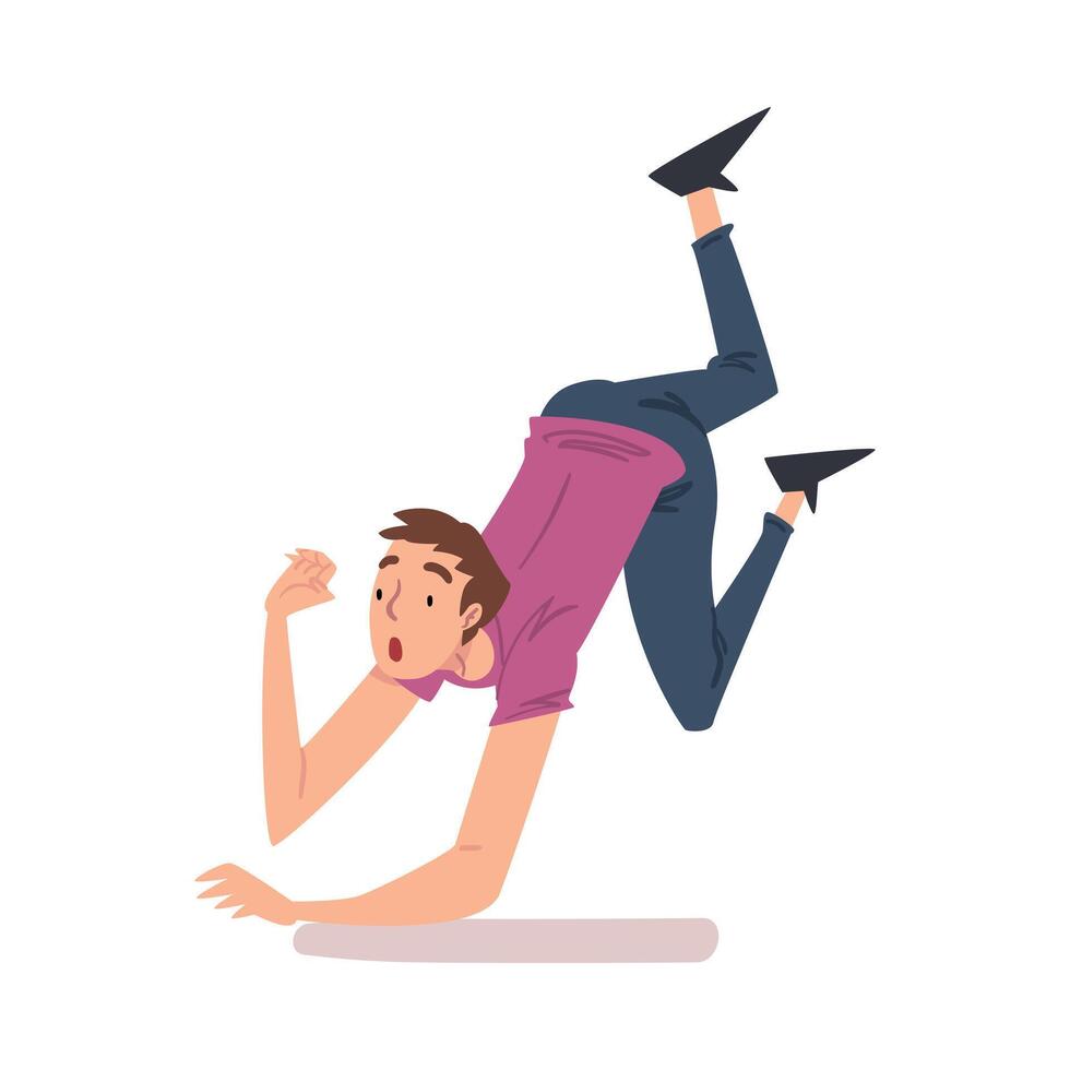 Shocked Young Man Falling Down, Accident, Pain and Injury Cartoon Style Illustration on White Background vector